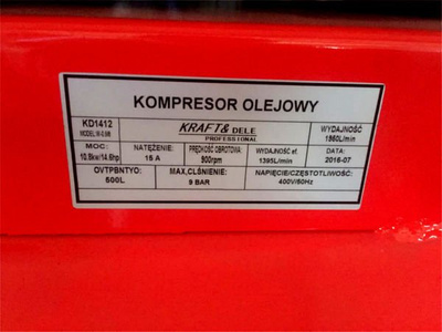 Kompresor Olejowy 500L 3tłoki KD1412 Separator