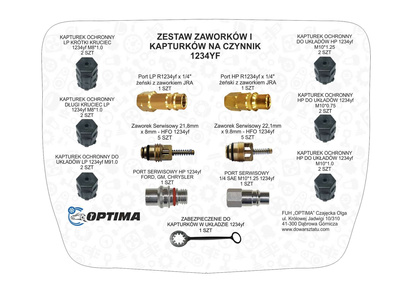 Zestaw zaworków i kapturków na czynnik 1234YF 27el